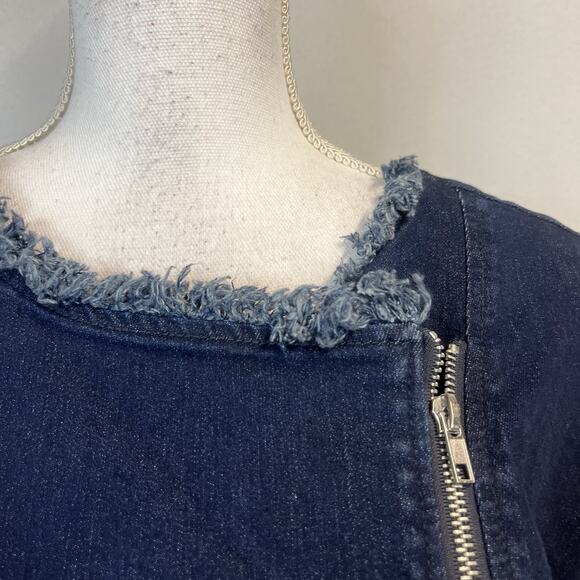 DG2 Diane Gilman Denim Jean Jacket Plus size 3X Stretch Frayed Zip Front Peasant - Picture 4 of 10